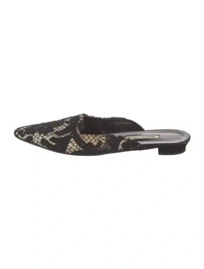 Pre-owned Manolo Blahnik Lace Lace Pattern Mules In Black