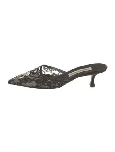 Pre-owned Manolo Blahnik Lace Lace Pattern Mules In Gray