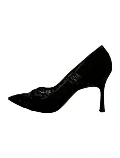 Pre-owned Manolo Blahnik Lace Mesh Accents Pumps In Black