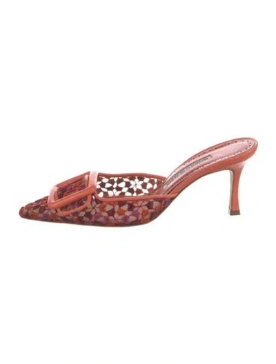 Pre-owned Manolo Blahnik Lace Pattern Mules In Orange