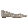 Manolo Blahnik Lace Suede Pointy Toes Flat Shoes In Grey