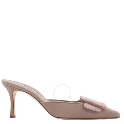 Manolo Blahnik 50mm Maysale Suede Mules In Nude