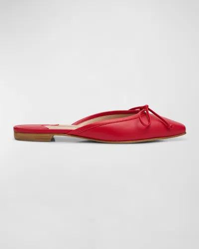 Manolo Blahnik Lambskin Bow Ballerina Mules In Red