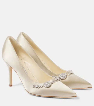 Manolo Blahnik Lamikpump Embellished Satin Pumps In Beige