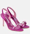 Manolo Blahnik Lamisan Embellished Satin Slingback Sandals In Pink