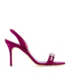 Manolo Blahnik Lamisan Satin Sandals Jewel Detail In Fuchsia