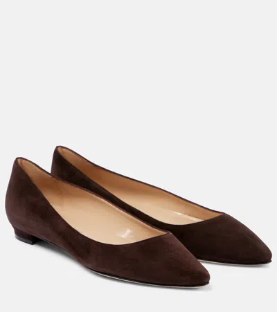 Manolo Blahnik Lanza Bb Suede Ballet Flats In Brown