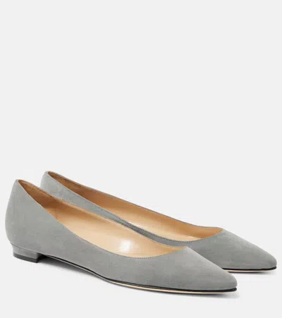 Manolo Blahnik Lanza Bb Suede Ballet Flats In Grey