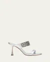 Manolo Blahnik Larapa Embellished Metallic Slide Sandals In Silv0454