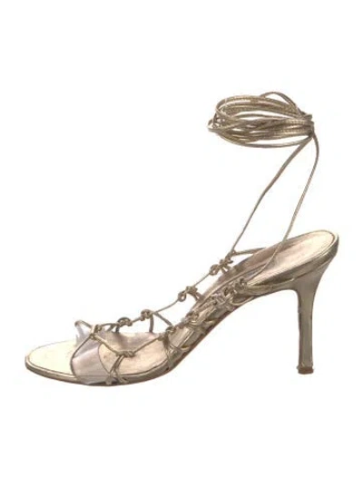 Pre-owned Manolo Blahnik Leather Animal Print Gladiator Sandals