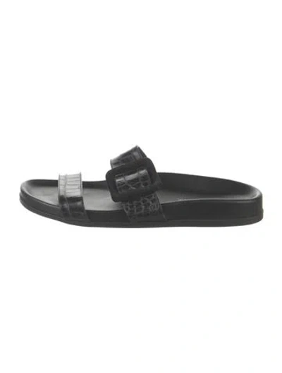 Pre-owned Manolo Blahnik Leather Animal Print Slides In Black