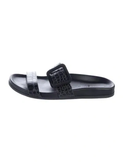 Pre-owned Manolo Blahnik Leather Animal Print Slides In Black/blue