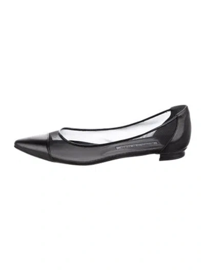Pre-owned Manolo Blahnik Leather Ballet Flats In Black