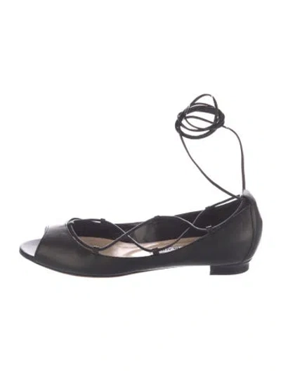 Pre-owned Manolo Blahnik Leather Ballet Flats In Black