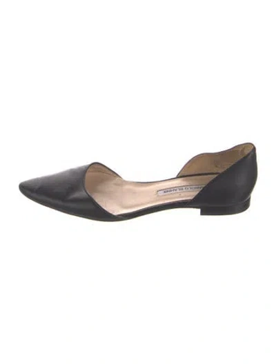 Pre-owned Manolo Blahnik Leather Ballet Flats In Black