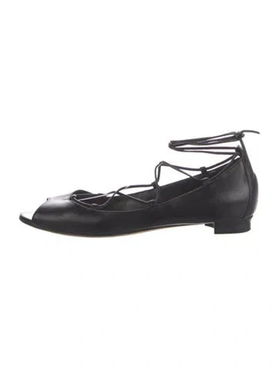 Pre-owned Manolo Blahnik Leather Ballet Flats In Black