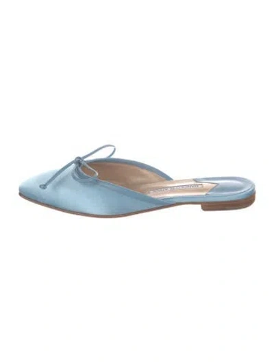 Pre-owned Manolo Blahnik Leather Ballet Flats In Blue