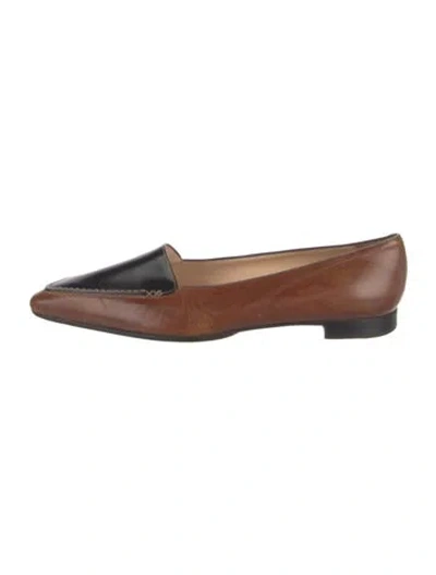 Pre-owned Manolo Blahnik Leather Ballet Flats In Brown