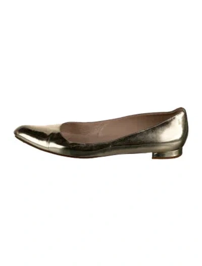 Pre-owned Manolo Blahnik Leather Ballet Flats In Gold