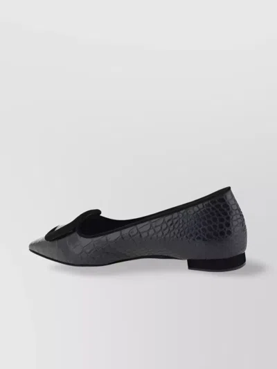 Manolo Blahnik Leather Block Heel Ballerina Shoes In Black