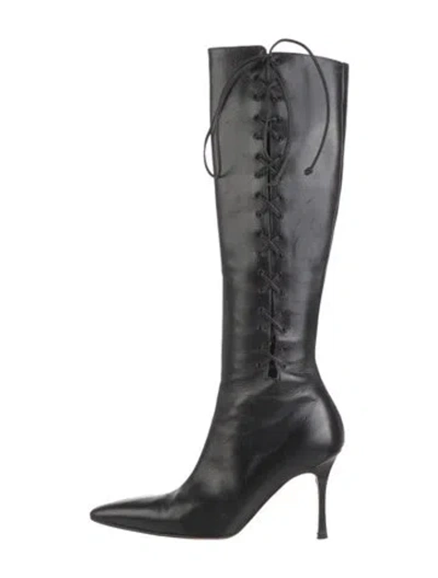 Pre-owned Manolo Blahnik Leather Boots In Black