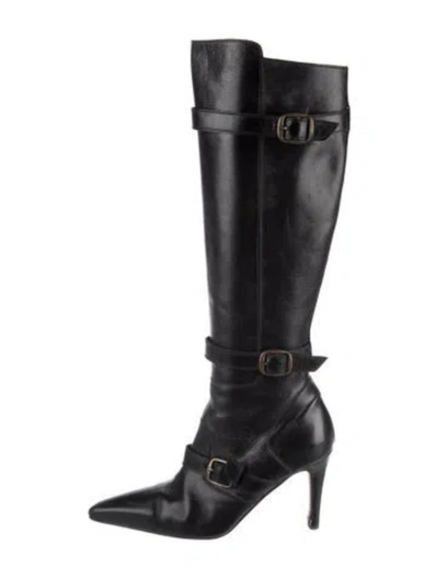 Pre-owned Manolo Blahnik Leather Boots In Black