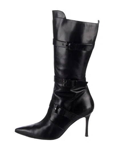 Pre-owned Manolo Blahnik Leather Boots In Black