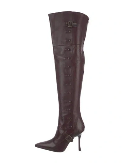 Pre-owned Manolo Blahnik Leather Boots In Burgundy
