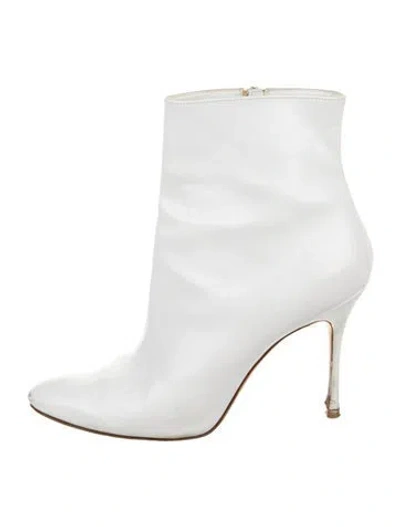 Pre-owned Manolo Blahnik Leather Boots In White