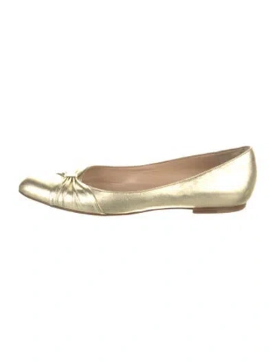 Pre-owned Manolo Blahnik Leather Bow Accents Ballet Flats