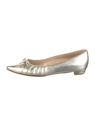 Pre-owned Manolo Blahnik Leather Bow Accents Ballet Flats