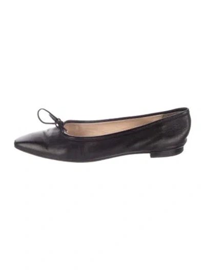 Pre-owned Manolo Blahnik Leather Bow Accents Ballet Flats In Black