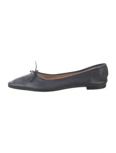 Pre-owned Manolo Blahnik Leather Bow Accents Ballet Flats In Blue