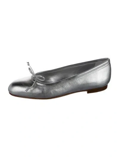 Pre-owned Manolo Blahnik Leather Bow Accents Ballet Flats In Gold