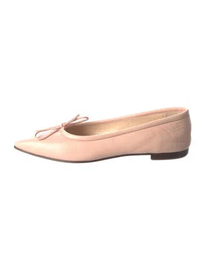 Pre-owned Manolo Blahnik Leather Bow Accents Ballet Flats In Pink