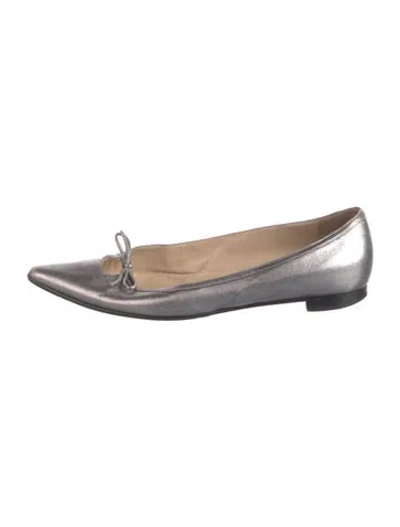 Pre-owned Manolo Blahnik Leather Bow Accents Flats