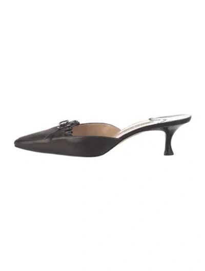 Pre-owned Manolo Blahnik Leather Bow Accents Mules In Black
