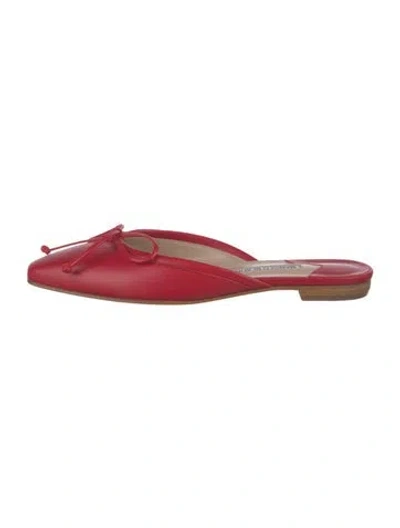 Pre-owned Manolo Blahnik Leather Bow Accents Mules In Red