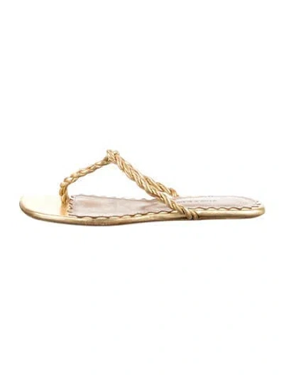 Pre-owned Manolo Blahnik Leather Braided Accents Flip Flops In Gold/metallic