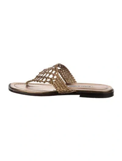 Pre-owned Manolo Blahnik Leather Braided Accents Slides