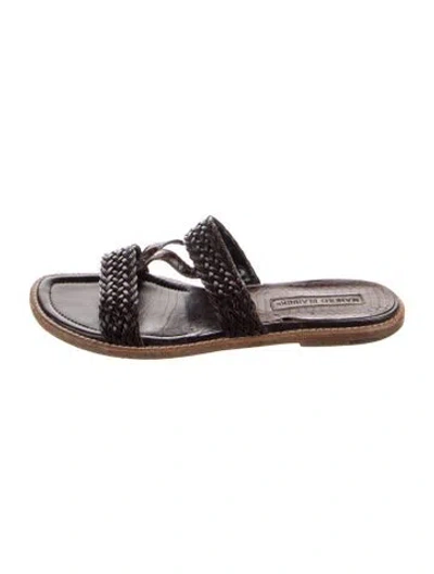 Pre-owned Manolo Blahnik Leather Braided Accents Slides In Brown