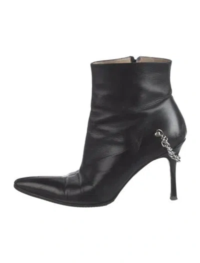 Pre-owned Manolo Blahnik Leather Chain-link Accents Boots In Black