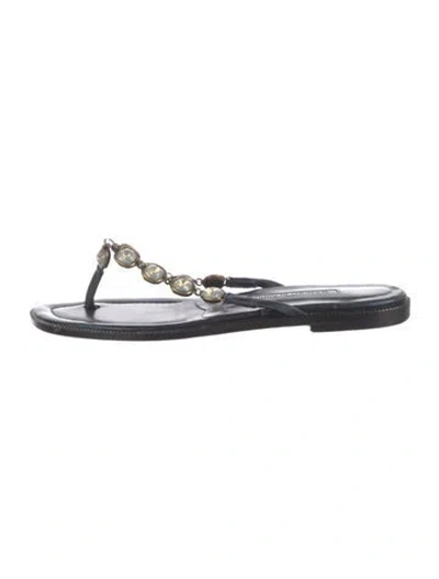 Pre-owned Manolo Blahnik Leather Chain-link Accents Flip Flops In Blue