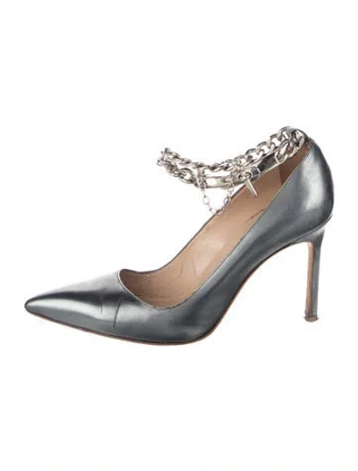 Pre-owned Manolo Blahnik Leather Chain-link Accents Pumps In Silver