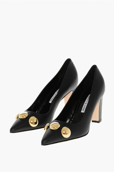 MANOLO BLAHNIK LEATHER CHAPPA PUMPS WITH METAL DETAILS 9CM