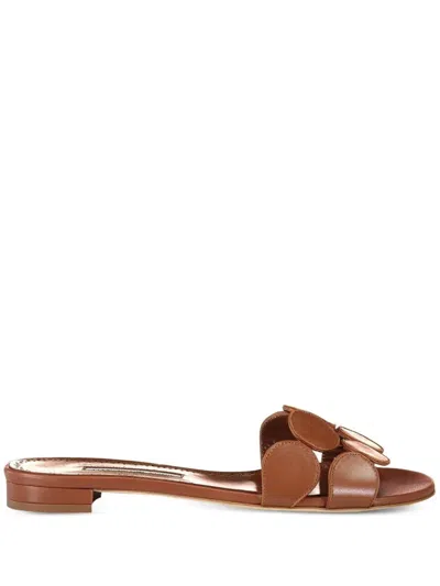 Manolo Blahnik Leather Circle-detail Flats In Brown