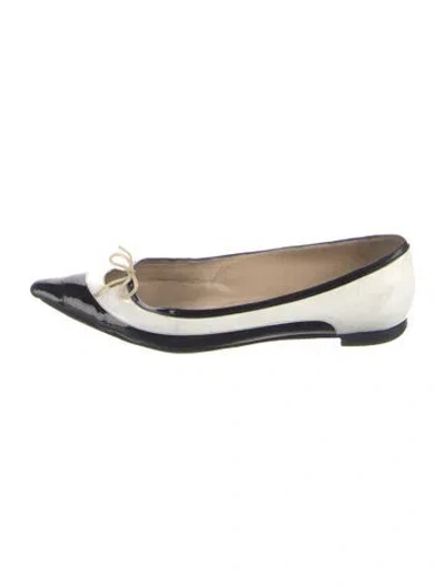 Pre-owned Manolo Blahnik Leather Colorblock Pattern Ballet Flats In White