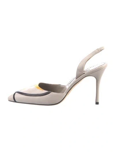 Pre-owned Manolo Blahnik Leather Colorblock Pattern Slingback Pumps In Neutral
