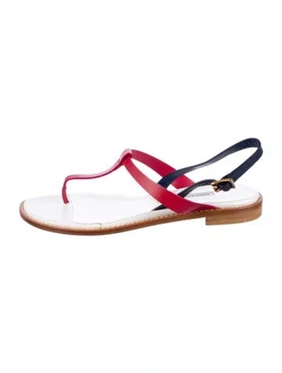 Pre-owned Manolo Blahnik Leather Colorblock Pattern T-strap Sandals In Red