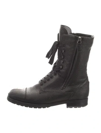 Pre-owned Manolo Blahnik Leather Combat Boots In Black